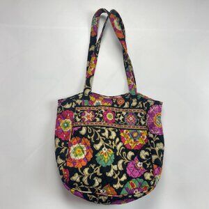 Vera Bradley Suzani Villager Tote Purse Quilted Bag Fabric Floral Black Cotton